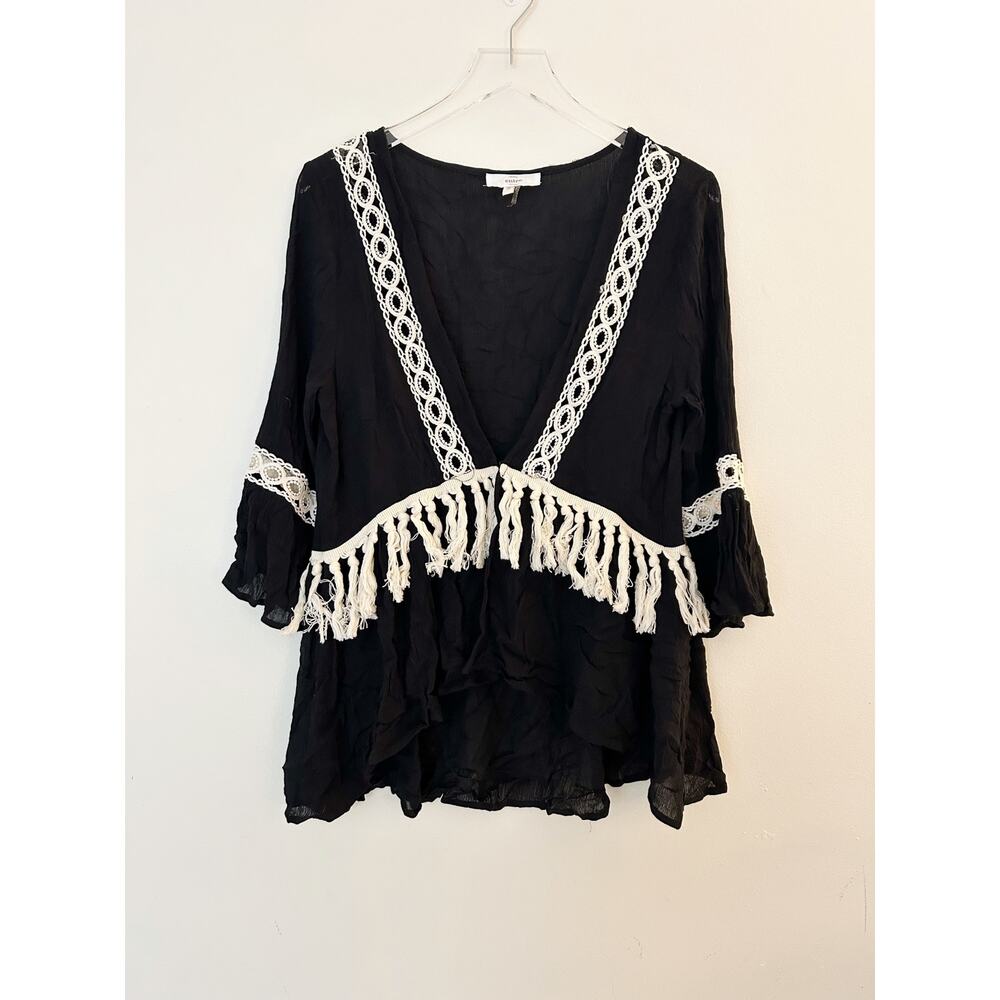 Entro Oversized Boho Fringe Crochet Gauze Cardigan Size Small